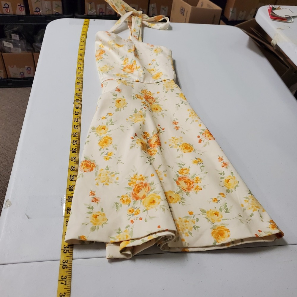 Zara Country Floral Apron Dress Size XL Yellow Cowgirl Square Neck Sundress - Picture 8 of 11